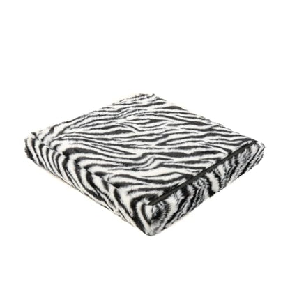 Luxe Faux Fur Storage Ottoman, Zebra Black/White, 12 x 12 x 12 in | Engineered Wood, Tool-Free Assembly, Modern Style, Seat And Footrest - color: Zebra Black/White, size: 12"D x 12"W x 12"H