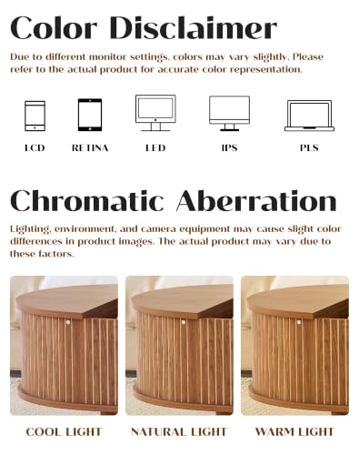 Fluted Oval Lift Top Coffee Table with Storage, 47" Wood Mid Century Modern Coffee Table for Living Room, Walnut - color: Walnut-oval (Flip Top)