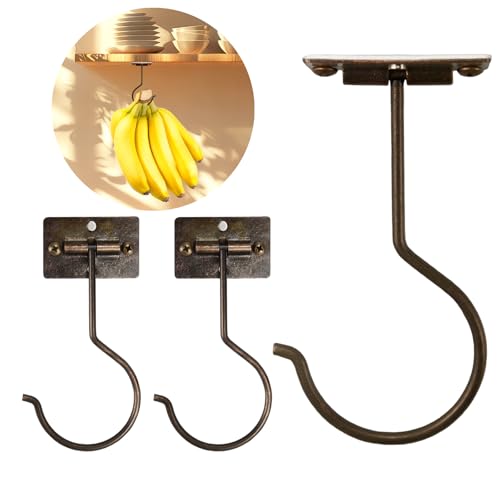 3Pcs Bronze Self-Adhesive Banana Hook, Grape Hook, Kitchen Fruit Hooks, Banana Hanger, Keep Bananas Fresh Under The Cabinet, with Magnetic Absorption Storage Perfect Design - color: Bronze, size: 3PCS