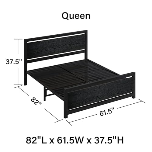 Queen Bed Frame with Headboard, Queen Metal Platform Bed Frame with Steel Slat Support, 10.5 in Storage Clearance, No Box Spring Needed, Easy Assembly, Black - color: Black, size: Queen