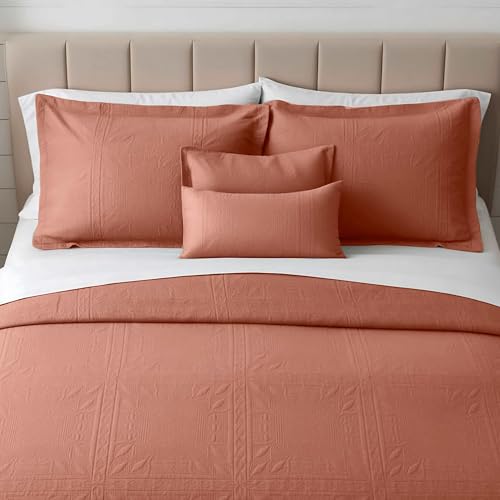 Clara Clark Quilts Twin Size - All Season Bedspread Coverlet Set, Pinsonic Weave Lightweight Bedding Set - 5 Piece Twin Quilt Set with Pillow Shams, Bali Blush - Twin Grid - color: 31 – Bali Blush – Grid, size: Twin