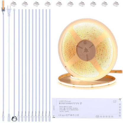 BENLUN 12V COB LED Under Cabinet Strip Lighting Cuttable 32.8ft for Kitchen | 3000K Warm White LED Strip Lights Dimmable Adhesive 8W/M CRI 93 with Dimmer and Power Supply for Bookcase Shelf Display - color: Warm White 3000K