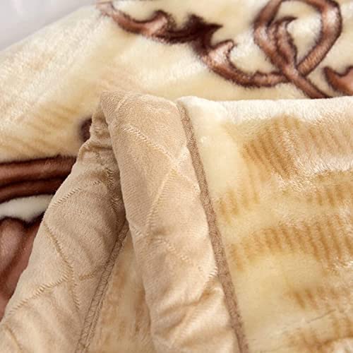 LGYKUMEG Korean Mink Throws Blanket 71" × 87" Silky Soft and Warm, 2 Ply Thick Winter Fleece Reversible Raschel Blanket,Beige and Brown,6.6Lb (180×220cm3kg) - color: Beige and Brown, size: 71x87in/6.6lb