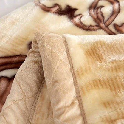 LGYKUMEG Korean Mink Throws Blanket 71" × 87" Silky Soft and Warm, 2 Ply Thick Winter Fleece Reversible Raschel Blanket,Beige and Brown,6.6Lb (180×220cm3kg) - color: Beige and Brown, size: 71x87in/6.6lb