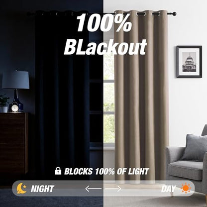 KangBang Full Blackout Brown Linen Curtains 84 Inches Long 2 Panels | 100% Black Out Drapes, Thermal Insulated, Light Blocking, Double-sided Linen, Grommet, For Bedroom Living Room, 52x84 Inch - color: Brown, size: 52"W x 84"L (Pack of 2)
