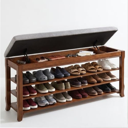 Solid Wood Shoe Rack for Entryway Bench, Flip-Top Soft-Close Lid, 47.2'' | 550 lbs Max Load, Adjustable Shelves, Cushioned Entryway Shoe Storage Organizer for Mudroom, Hallway - size: 47.2''
