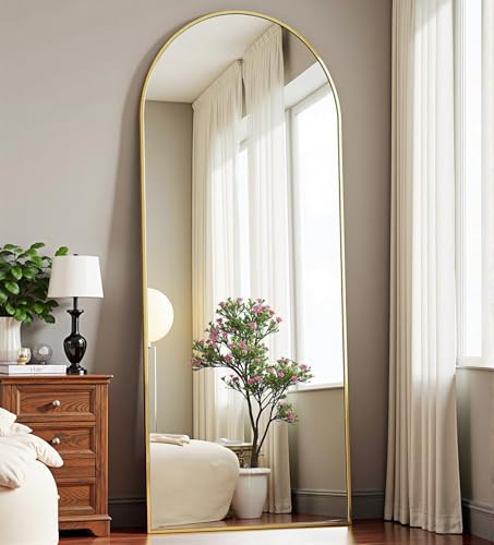 Dewfig Arched Full Length Mirror, 58"X18" Large Full Body Mirror, Gold | Aluminum Alloy Frame Floor Mirror, HD Shatterproof Tempered Glass, Lean/Stand/Wall for Living Room,Bedroom, Dressing Room - color: Gold, size: 58"L x 18"W