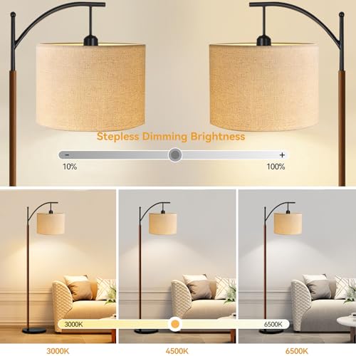 ILLMTW Arc Floor Lamp for Living Room,Bedroom,Vintage Mid Century Modern Standing Lamp with Remote Dimmable,Wood Boho Black Tall Lamp Fabric Lamp Shade Floor Lights Bohemian Tiffany Style - size: 10-Floor Lamp