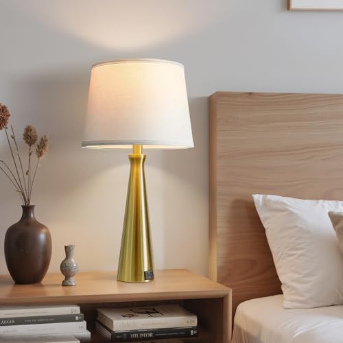 Modern Touch Lamps for Nightstand, 3 Way Dimmable Bedroom Lamp Set of 2 | USB C+A Charging Ports, Gold Bedside Lamps for Bedroom, Living Room, End Table, Bed Side, LED Bulb Included - color: G. Gold Base-White Shade