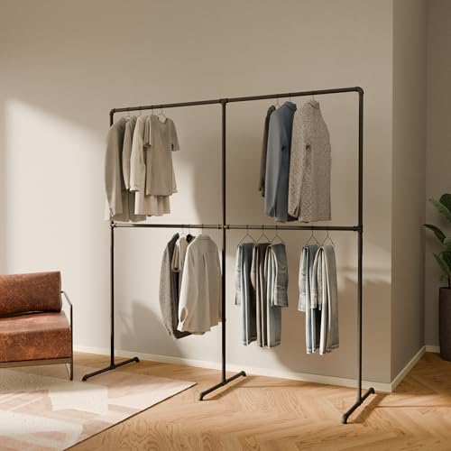 pamo Clothing Rack Black – 76" W x 76" H, 260 lbs Load Capacity | Free Standing Clothes Rack Powder Coated Closet Organizer, Heavy Duty, Scratch-Resistant, Double Rail, Easy Assembly - size: 2 Standard