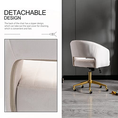 Velvet Office Desk Chair, Upholstered Home Office Desk Chairs with Adjustable Swivel Wheels, Ergonomic Office Chair for Living Room, Bedroom, Office, Vanity Study (Beige) - color: Beige