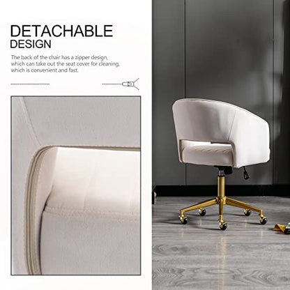Velvet Office Desk Chair, Upholstered Home Office Desk Chairs with Adjustable Swivel Wheels, Ergonomic Office Chair for Living Room, Bedroom, Office, Vanity Study (Beige) - color: Beige