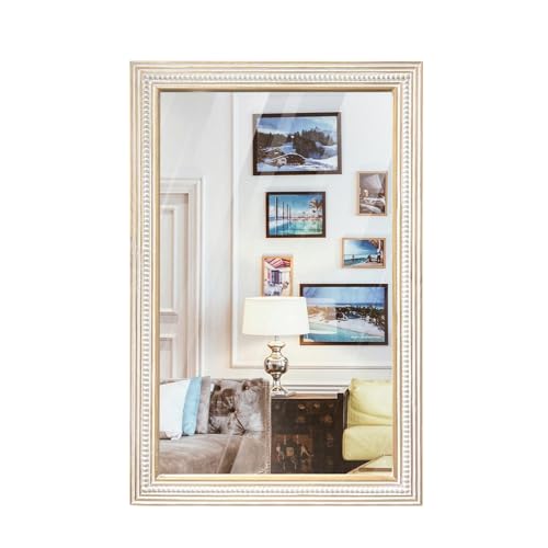 36x24 Inch Wooden Rectangular Wall Mirror, Farmhouse Decorative Mirrors | Horizontal or Vertical, Over Sink Styling, Statement Accent for Living Room, Entryway, Hallway, Bathroom, and Foyer - color: Style 1, size: 36"L x 24"W