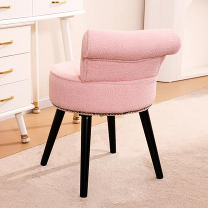 Vanity Chair with Backrest, Boucle Upholstery Armless Makeup Stool, Vanity Stool with for Bedroom Living Room Kitchen Dinning Room (Sherpa Pink) - color: Sherpa Pink