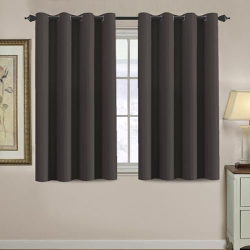 H.VERSAILTEX Blackout Curtain for Living Room Small Window Kitchen Blackout Curtains 45 inch Length Energy Saving Solid Grommet Blackout Drape, One Panel, Chocolate Brown, 52" W x 45" L - color: Chocolate Brown, size: 52"W x 45"L (Pack of 1)
