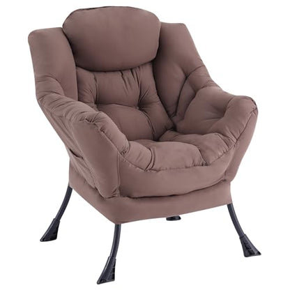 Lazy Chair with Ottoman, Comfy Accent Reading Chair, Dark Brown | Foldable Footrest,Removable Cover,with Armrests and Side Pockets,Upholstered Lounge Chair for Bedroom,Dorm,Office,Small Space - color: Single Dark Brown