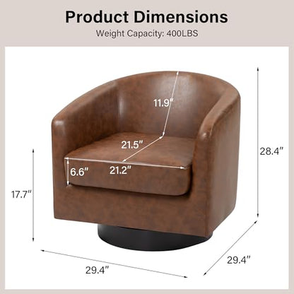 Swivel Barrel Accent Chair, Comfy Reading Armchair, Coffee, Set of 1 | Club Chairs for Adults, Low-Back Design, Modern Round Style, Solid Wood Frame & Metal Swivel Base, For Living Room & Bedroom - color: Coffee