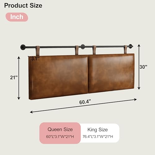 Queen Size Headboard, Wall Mounted Hanging Upholstered Bed Headboard with Modern Design Faux Leather Padded Headboards Ideal for Bedroom (Brown Leather, Queen - color: Brown, size: Queen