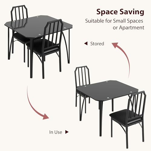 IDEALHOUSE Dining Table Set for 2, Kitchen Table Set of 2 with Upholstered Cushion Chairs, Dining Room Table Set for 2 with Kitchen Chairs, Easy to Assemble, Suitable for Apartment - (Shadow Glass) - size: 1* Table + 2* Chairs (Shadow Glass)