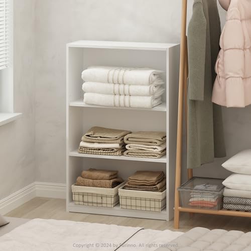 Furinno Reed Closet Organizers and Storage, 3-Tier Closet Organizer, Open Shelf Closet Storage, for Wardrobe, Bedroom, Living Room, White - color: White, size: 3-Tier Adjustable
