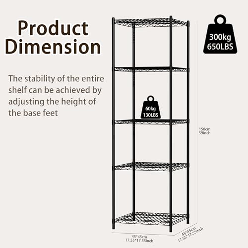 Wire Storage Standing Shelf Rack Tower, Corner Metal Shelving Unit with Adjustable Shelves, Space-Saving Organizer for Garage, Kitchen, Bathroom, 18 * 18 Inch - size: 5 Tier 18 Inch Width