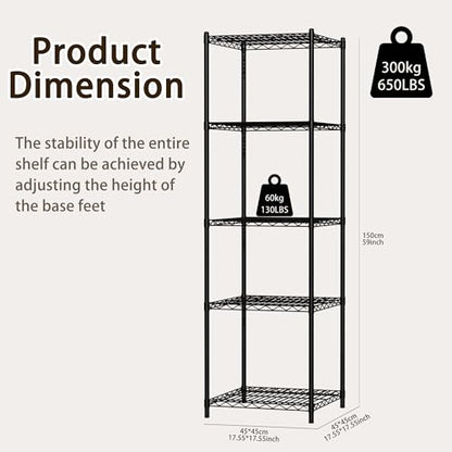 Wire Storage Standing Shelf Rack Tower, Corner Metal Shelving Unit with Adjustable Shelves, Space-Saving Organizer for Garage, Kitchen, Bathroom, 18 * 18 Inch - size: 5 Tier 18 Inch Width