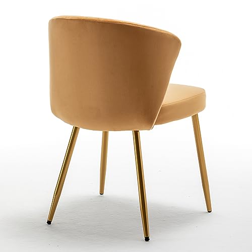 GDFStudio 31" Modern Velvet Accent Chair, Comfy Lounge Chair, Upholstered Side Chair with Channel Tufted Back, Gold Metal Legs, Armless Reading Chair for Living Room Bedroom Small Spaces, Brick Yellow - color: Brick Yellow + Polyester