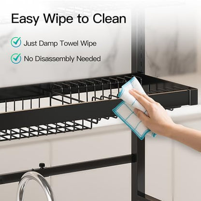 3 Tier Extra Large Stainless Steel Over The Sink Dish Drying Rack | Rust Proof Metal, Expandable Kitchen Sink Drainer, Counter Space Saving, Heavy Duty, Modern Black, Multifunctional Storage - color: Black, size: Over Sink 3 Tier