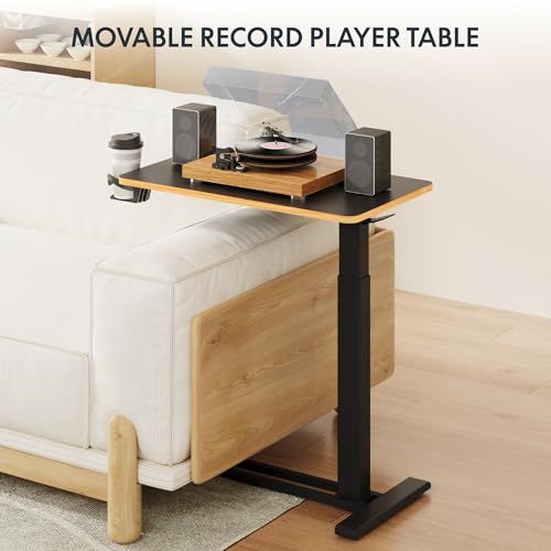 FLEXISPOT H7 28" Pneumatic Height-Adjustable Overbed Table with Wheels | C-shaped bedside table TV Tray,Medical End Side Table,Laptop desk for Hospital Home office use,27.6"W x 15.7"D,Black Maple - color: Black Maple, size: Small