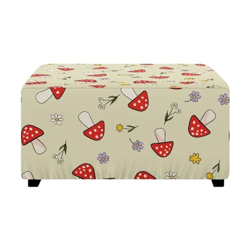 Mushroom Flower Ottoman Cover Rectangle Folding Storage Ottoman Slipcovers Stretch Cube Footrest Foot Stool Covers Protector with Elastic Band - color: Mushroom Flower, size: Large