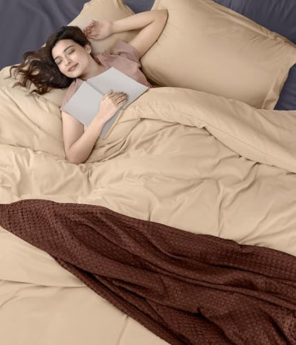 Duvet Cover King, 3 Piece Cotton Like Polyester With Zipper Closure, Beige | Extra Soft and Breathable, Wrinkle & Fade Resistant, Includes Duvet Cover and 2 Pillow Shams, Comforter Not Included, OekoTex - color: Beige, size: King - Duvet Cover Set