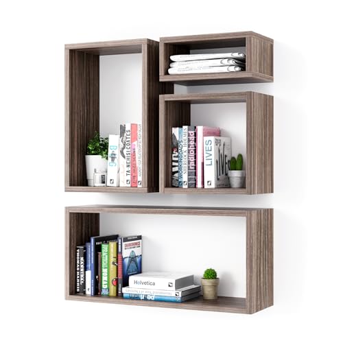Wall Mount Shelf Set of 4, Floating Cube Shelves for Space Discovery Home and Commercial Use, Large Size Shelves Set, Eucalyptus - color: Eucalyptus, size: Set4