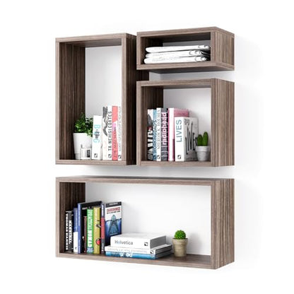 Wall Mount Shelf Set of 4, Floating Cube Shelves for Space Discovery Home and Commercial Use, Large Size Shelves Set, Eucalyptus - color: Eucalyptus, size: Set4