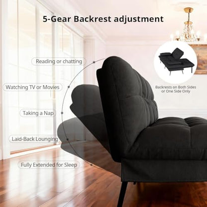 COMHOMA 72″ Convertible Futon Sofa Bed, Adjustable Backrest, Black | Breathable Fabric Futon Couch with Pillows,Multi-angle Ergonomic Reclining,Space-saving Sleeper Sofa for Living Room - color: Black