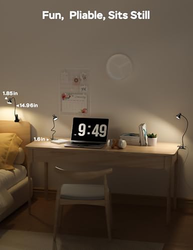 LiFMIRA Clip-on Reading Light - 3 Color Modes, 10 Dimmable Brightness,Black | Eye Care Clamp Desk Lamp with Flexible Gooseneck for Reading in Bed, Desk, Headboard, Computer - color: Black