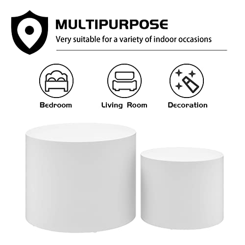 JUSTONE Set of 2 Nesting Coffee Table,Modern Round Wood Accent Side End Table for Living Room Bedroom and Entryway, Apartment,Nesting Tables for Small Spaces No Assembling (Matte White) - color: Round-white-14.9"h