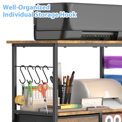 Storage Cart Compatible with Cricut Machines, 30 Vinyl Roll Holders with 2 Drawers, Mobile Rolling Craft Cabinet Table for Accessories Holder, Tool Hook for Craft Room Home, DIY