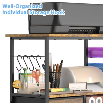 Storage Cart Compatible with Cricut Machines, 30 Vinyl Roll Holders with 2 Drawers, Mobile Rolling Craft Cabinet Table for Accessories Holder, Tool Hook for Craft Room Home, DIY