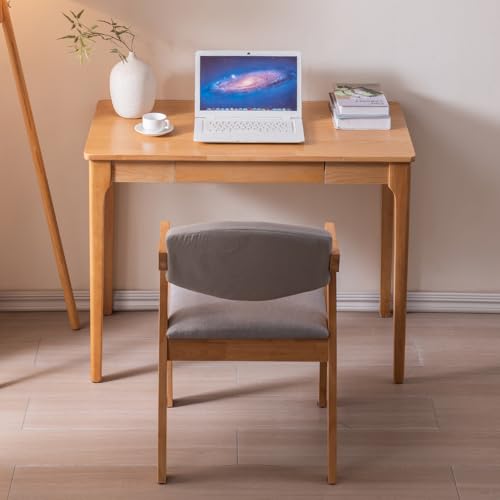 Solid Wood Desk with Drawers, Home Office Desk for Small Spaces, Gaming Work Study Desk, Student PC Desk for Bedroom, Easy to Assemble (Wood Color, 31.5 inch) - color: Wood Color, size: 31.5 inch
