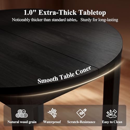 HNY Extendable Dining Table Round to Oval for 4-8, 42"-77" Oak Veneer Kitchen Table with Sturdy Legs, Modern Farmhouse Expandable Dining Room Table for Family Gatherings & Small Apartments, Black - color: Black