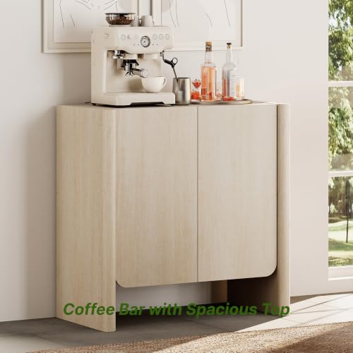 Buffet Cabinet, Coffee Bar Cabinet with Adjustable Shelf, Sideboard Storage for Living Room, Dining Room, Entryway, 31.5" W Rounded Wood Cabinet, Beige - color: Beige