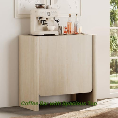 Buffet Cabinet, Coffee Bar Cabinet with Adjustable Shelf, Sideboard Storage for Living Room, Dining Room, Entryway, 31.5" W Rounded Wood Cabinet, Beige - color: Beige