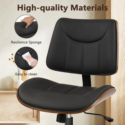 CLATINA Office Chair Armless with Wheels, Mid-Century Modern Walnut Desk Chair, Adjustable Height Reading Chair, PU Leather Mid Back & Swivel Computer Chairs for Home Meeting Room Bedroom, Black(4 PK) - color: Black Linear, size: 4 Pack