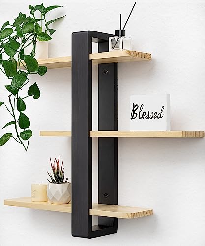 SUMGAR Floating Shelves for Wall Wood, 3 Tier Adjustable Plant Shelf Unit | 20 Inch All Pine Wood, Decorative Shleving, Plants Photos Display, for Living Room, Bedroom, Office, Bathroom - color: Black&wooden