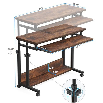 Tribesigns Portable Desk for Sofa and Bed, Height Adjustable Laptop Table Small Standing Desk Rolling Computer Cart with Keyboard Tray on Wheels for Home Office