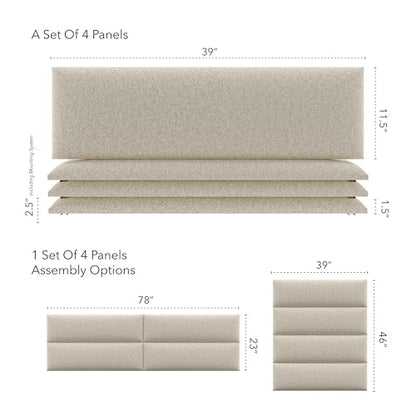 Vänt Wall Mounted Headboard Panels, King/Twin, Faux Merino Wool Cream - color: Faux Merino Wool Cream, size: 39"