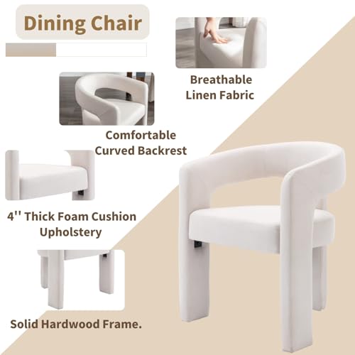 HNY Modern Linen Barrel Single Dining Chair, Ivory | Upholstered Accent Armchair With Wide Seat Elegant Design For Living Room Bedroom Vanity And Small Spaces - color: Ivory Linen