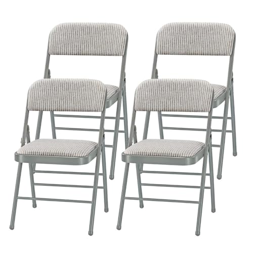 Pack of 4 (Fabric/Vinyl) Steel Frame Metal Foam Padded Folding Chairs (Black, Gray, White) - color: 4-pack - Fabric White