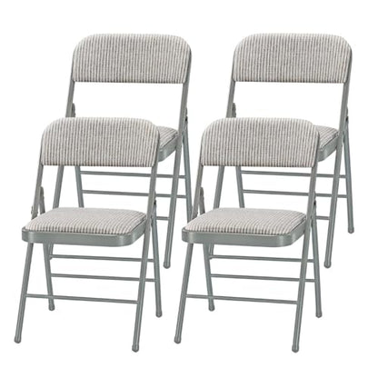 Pack of 4 (Fabric/Vinyl) Steel Frame Metal Foam Padded Folding Chairs (Black, Gray, White) - color: 4-pack - Fabric White