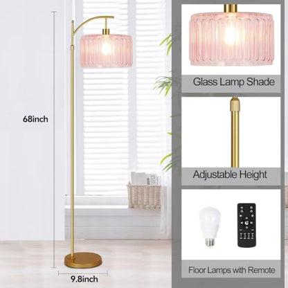ILLMTW Pink Floor Lamp for Living Room,Bedroom,Gold Dimmable Standing Lamp with Remote,Mid Century Modern Brass Tall Lamp Boho Floor Lamps Arc Stained Glass Flower Floor Light Lamp Girls kids Bohemian - size: Floor Lamp-32
